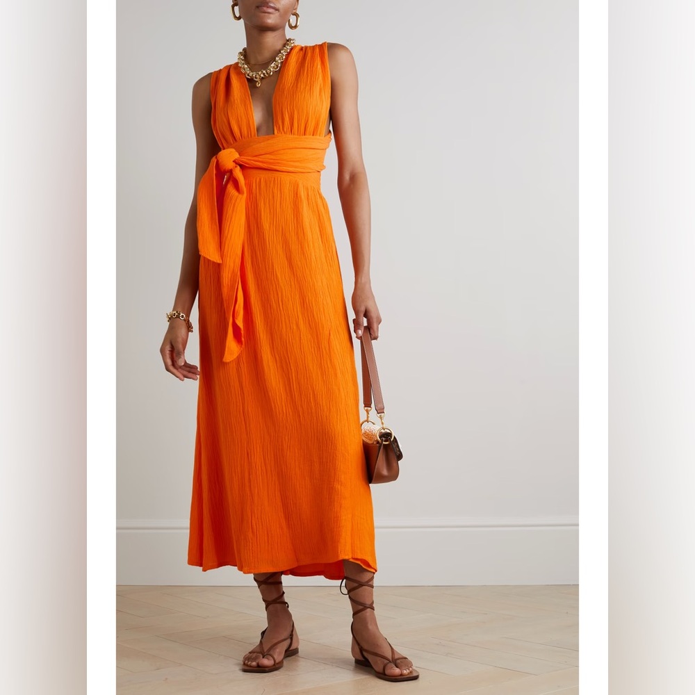 Faithfull the Brand Tropiques Maxi Dress Versatile Tangerine Linen Blend Sz 6-M